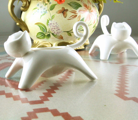 White Ceramic Cat Candle Holder