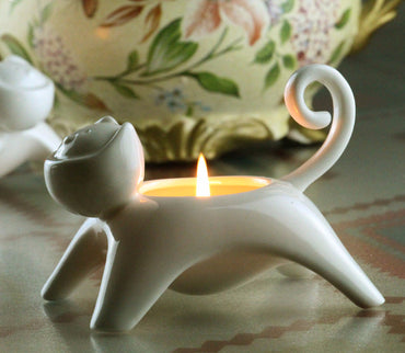 White Ceramic Cat Candle Holder